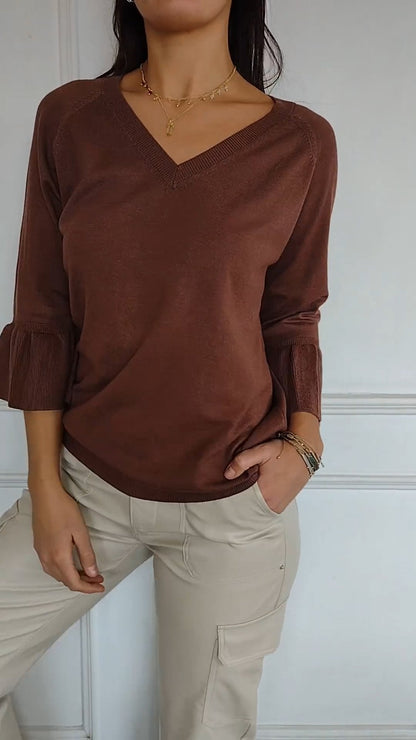 Casual V-neck Bell Sleeve Top