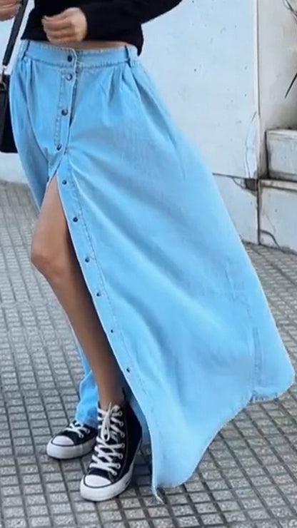 Casual Single Breasted Denim Skirt