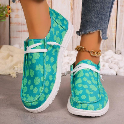 ST. PATRICK'S DAY GREEN CLOVER GRAPHIC CANVAS SHOES