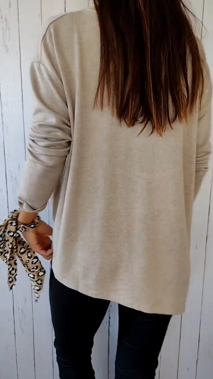 Knitted V-neck Long-sleeved Casual Top