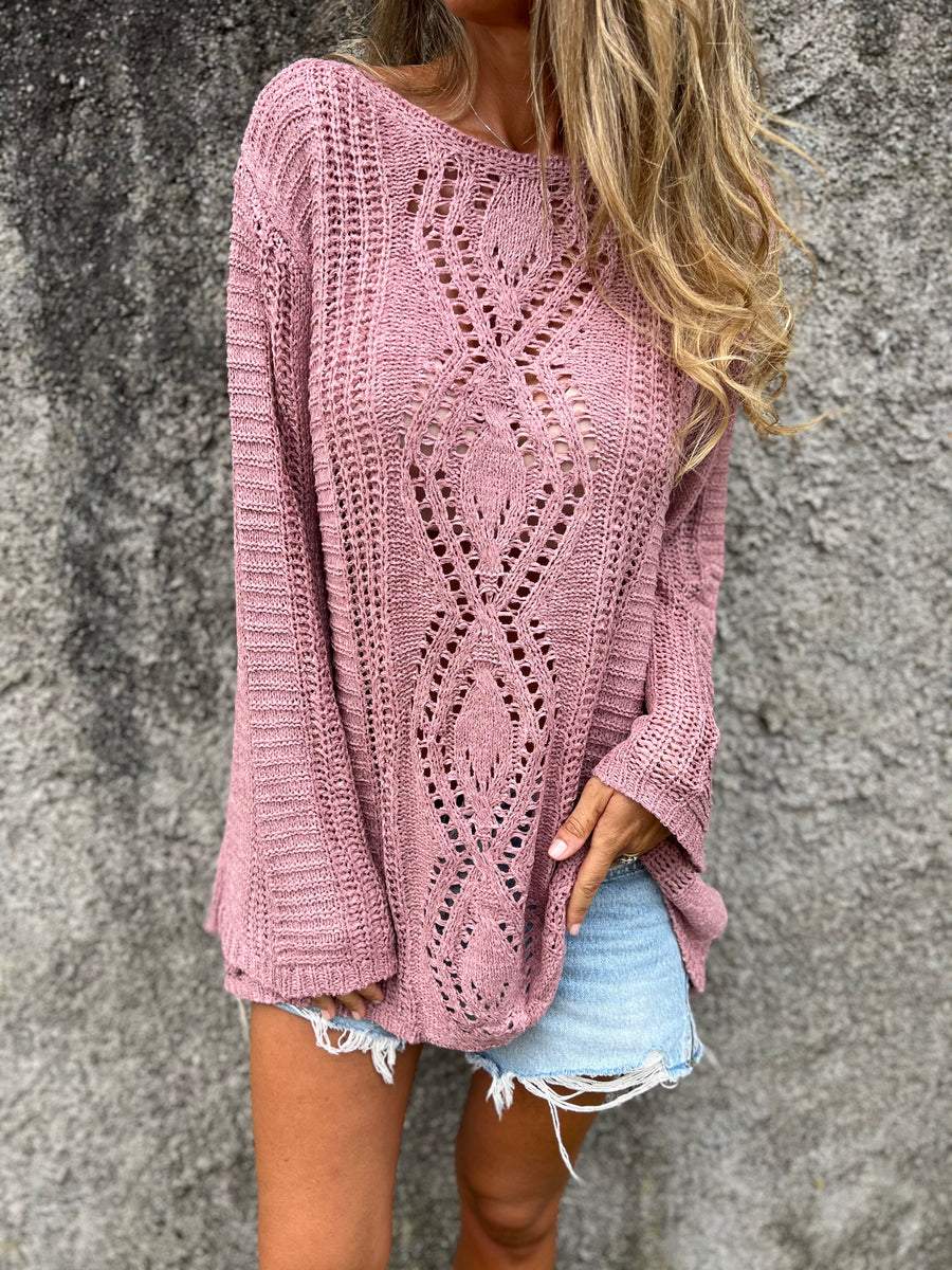 Knitted Crew Neck Top with Cutout Design