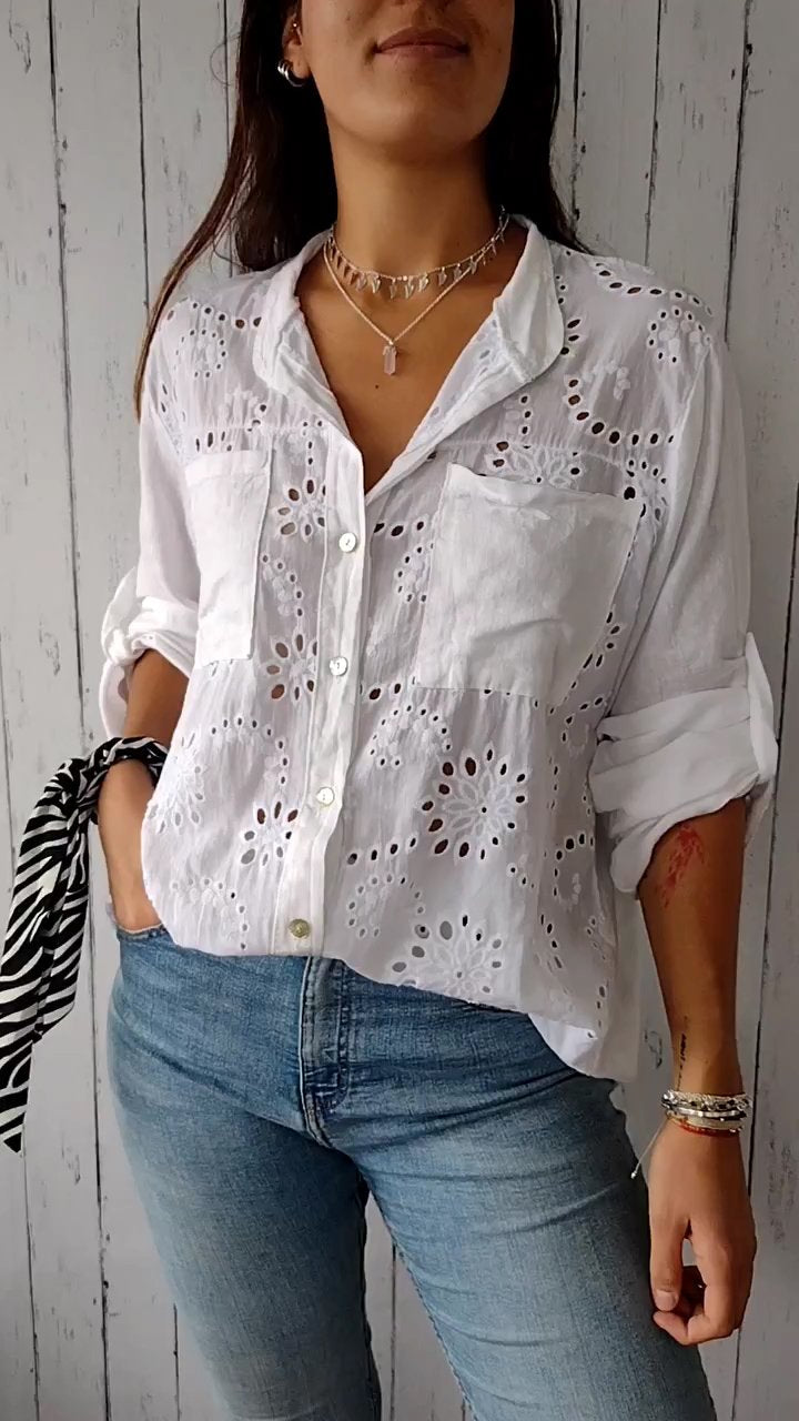 Casual V-neck Hollow Top