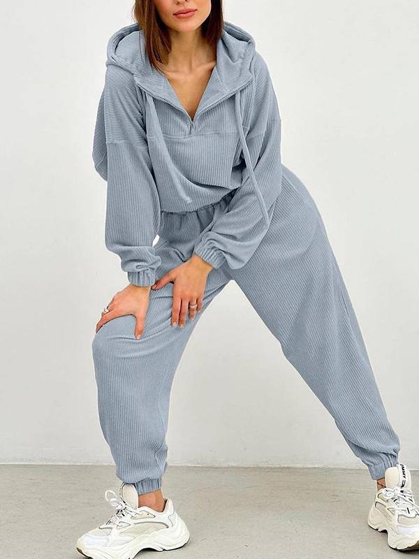 Two-piece long-sleeved hooded zippered trousers suit