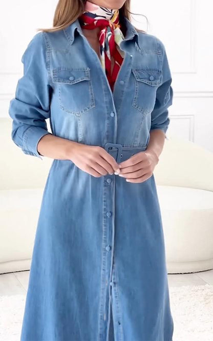 Casual Lapel Long Sleeve Denim Dress