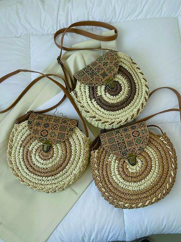 Women's one shoulder mini simple woven beach bag