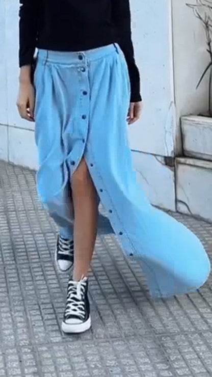 Casual Single Breasted Denim Skirt