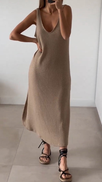 Sleeveless V-neck Waffle Dress