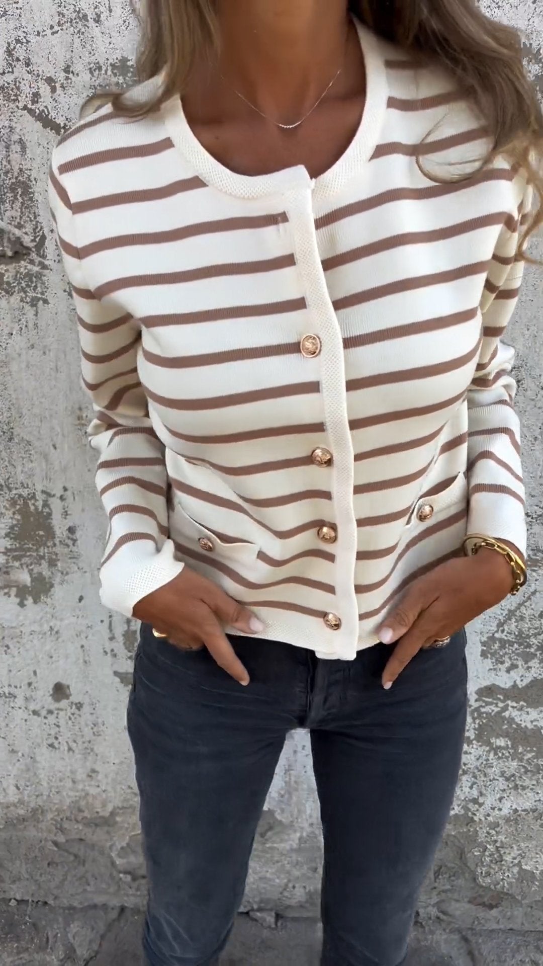 Round Neck Long Sleeve Striped Knit Top