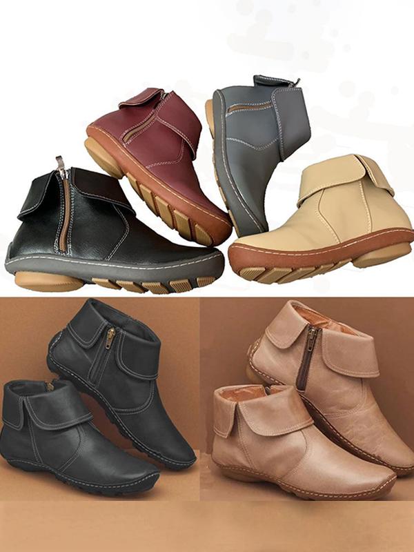 Women Casual Plain All Season Zipper Round Toe Plus Size Rubber Non-Slip Classic Boots Boots