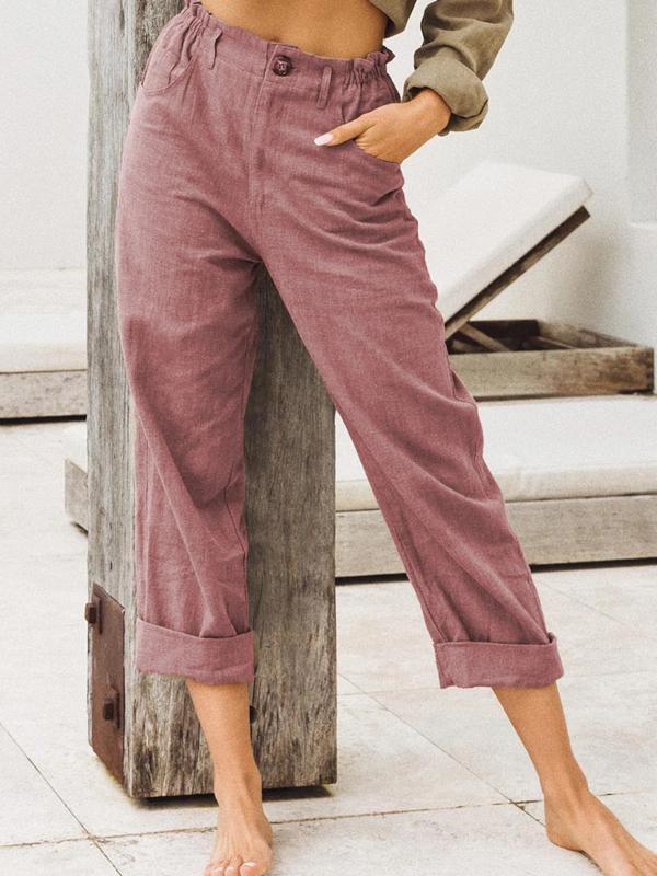 Solid Color Loose High Waist Pants