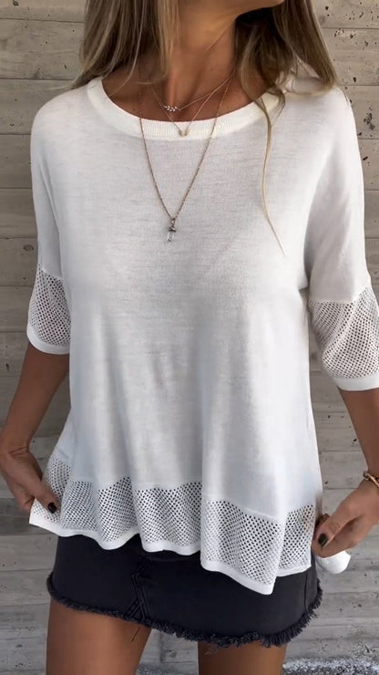 Casual Round Neck Hollow Sleeve Top