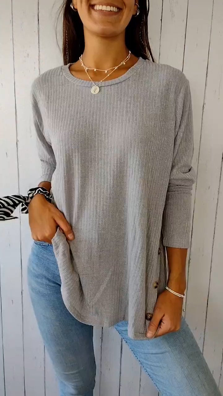 Comfortable Crew Neck Button-down Top