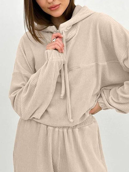 Two-piece long-sleeved hooded zippered trousers suit