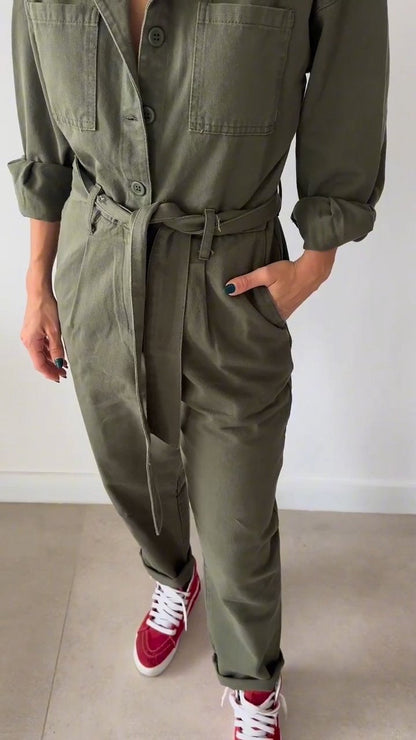 Casual Lapel Single Breasted Jumpsuit