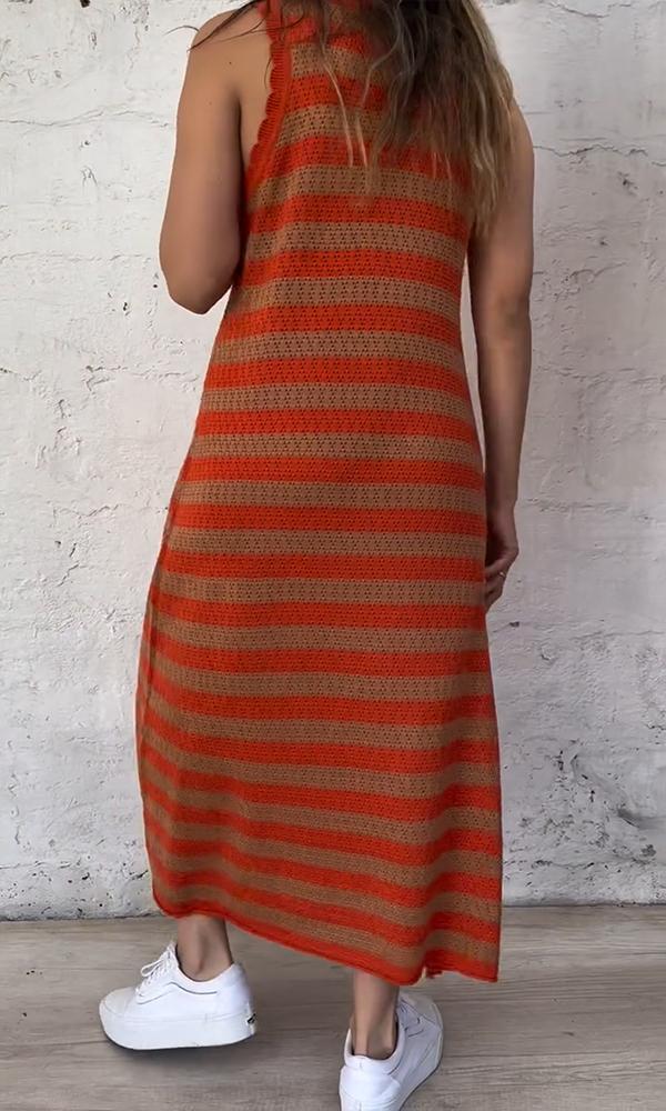 Women's Matching Striped Print Sleeveless Maxi Dress