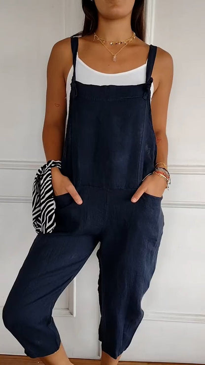 Casual Cotton and Linen Suspender Jumpsuit