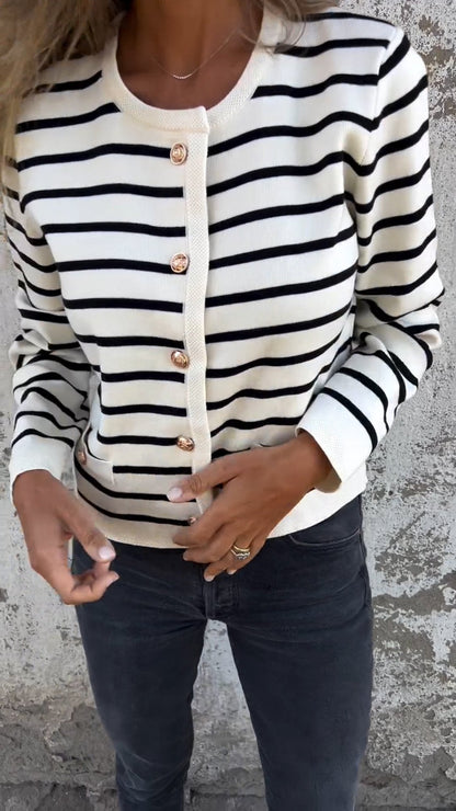 Round Neck Long Sleeve Striped Knit Top