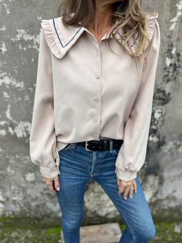 Women's Lapel Single-breasted Long-sleeved Top