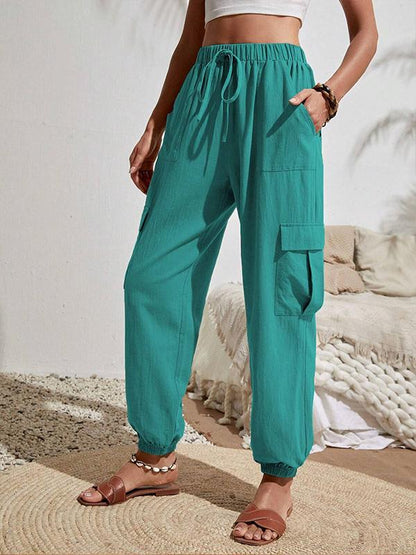 Women's Solid Color Pocket Casual Cargo Pants