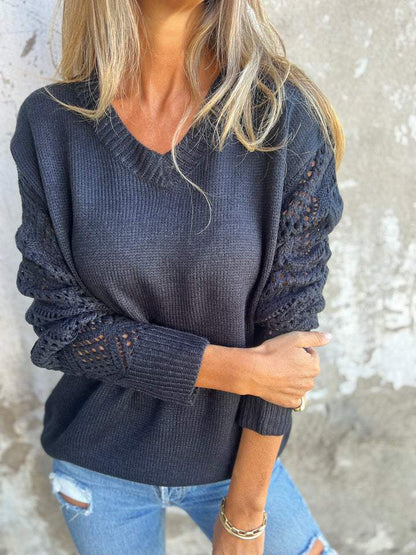 V-neck Hollow Design Knitted Top