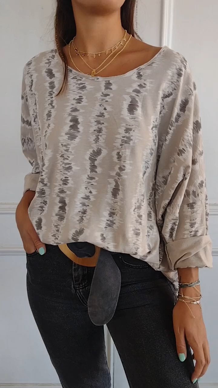 Round Neck Long Sleeve Printed Casual Top