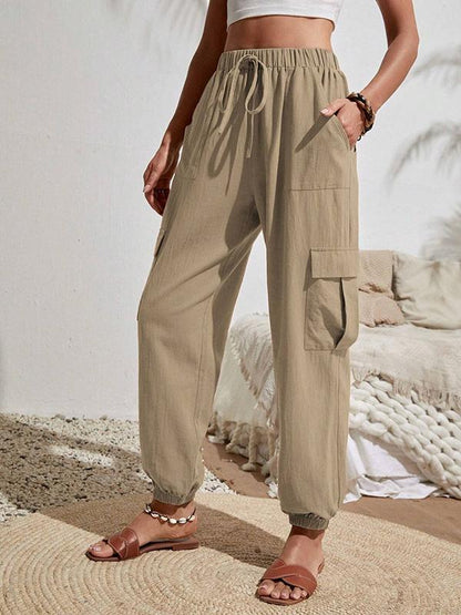 Women's Solid Color Pocket Casual Cargo Pants