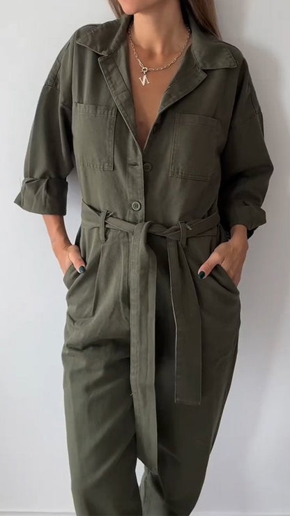 Casual Lapel Single Breasted Jumpsuit