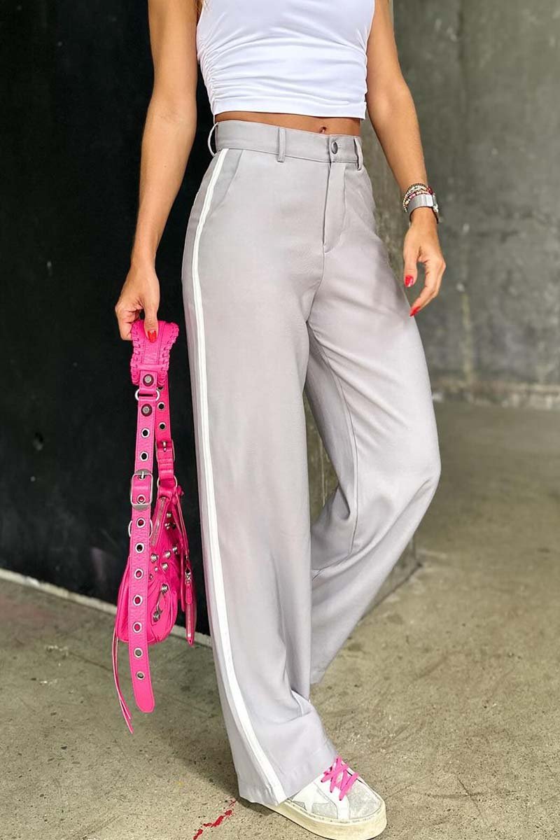 Women's casual hemmed webbing patchwork trousers