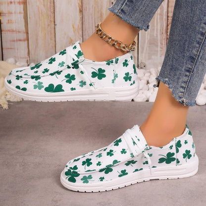 ST. PATRICK'S DAY GREEN CLOVER GRAPHIC CANVAS SHOES