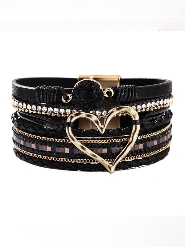 Women's Bohemian Love Rhinestone Magnetic Leather Bracelet