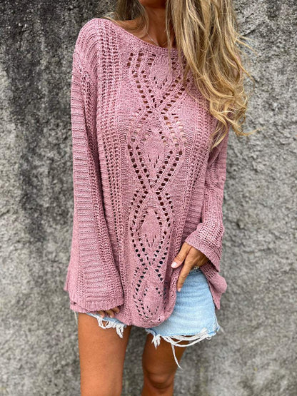 Knitted Crew Neck Top with Cutout Design