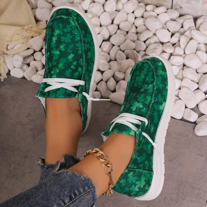 ST. PATRICK'S DAY GREEN CLOVER GRAPHIC CANVAS SHOES