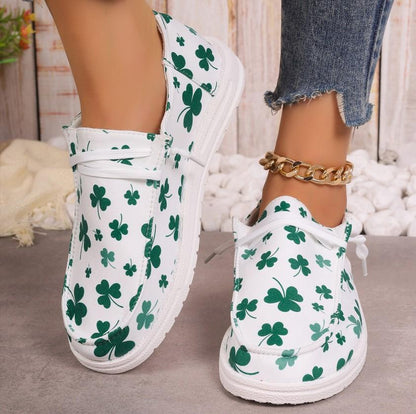 ST. PATRICK'S DAY GREEN CLOVER GRAPHIC CANVAS SHOES