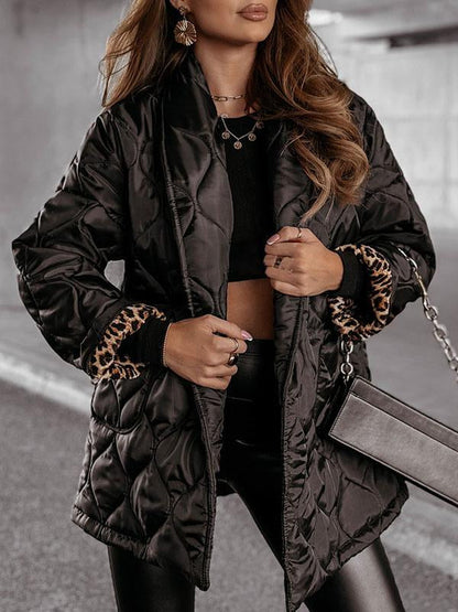 Women's Leopard Print Patchwork Lapel Coat