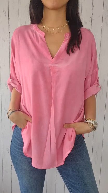 V-neck Mid-sleeve Comfortable Casual Top