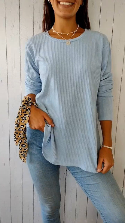 Comfortable Crew Neck Button-down Top