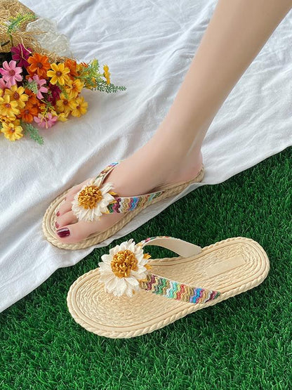 Braided floral resort style flip flops