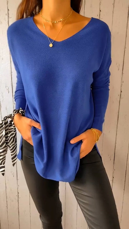 V-neck Long-sleeved Knitted Top