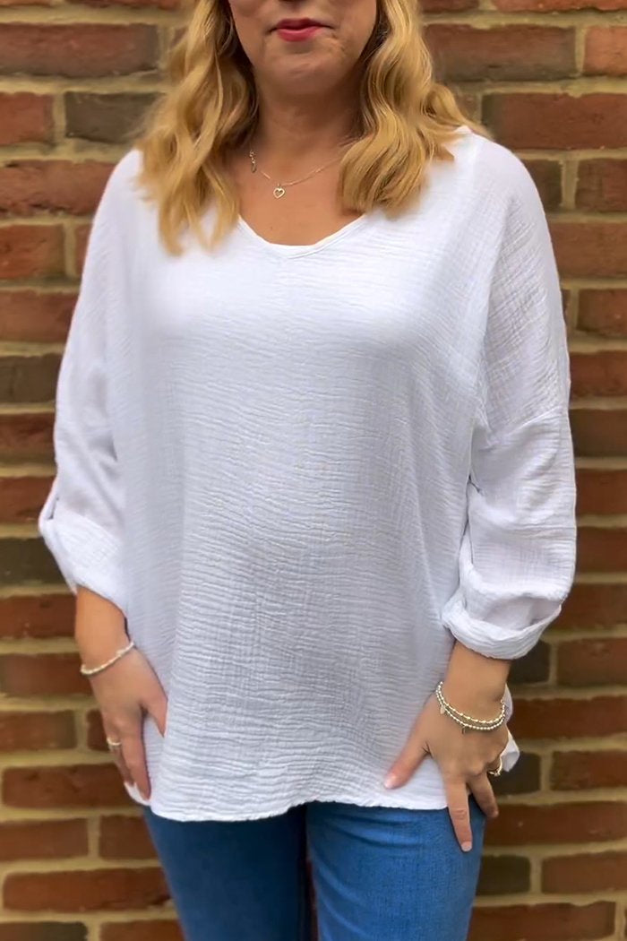 Casual V-neck Waffle Design Top