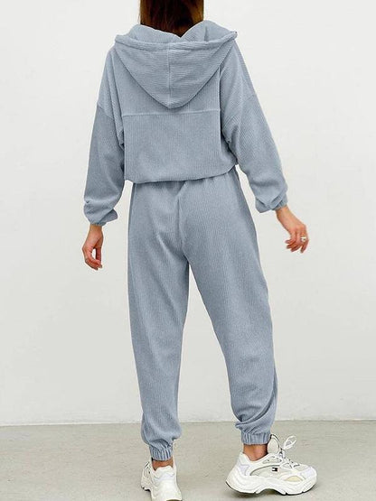 Two-piece long-sleeved hooded zippered trousers suit