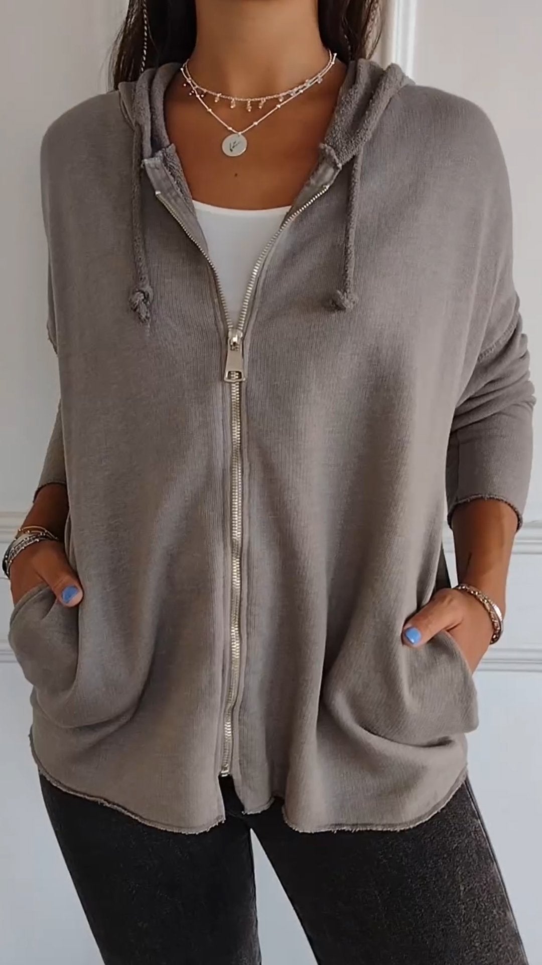 Hooded Zip-up Casual Top