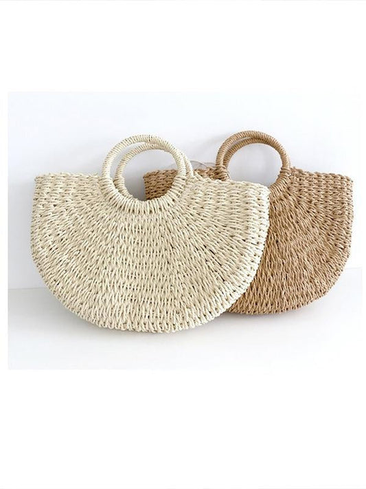 Women's Paper Rope Straw Bag Half-moon Shaped Hand Woven Bag