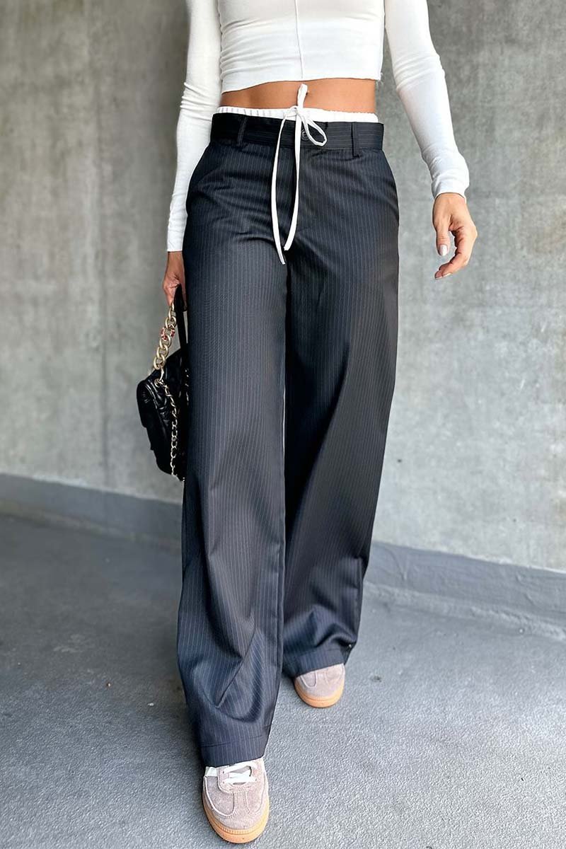 Women's casual commuting style striped lace-up trousers