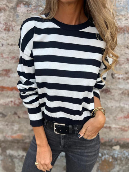 Casual Round Neck Striped Top