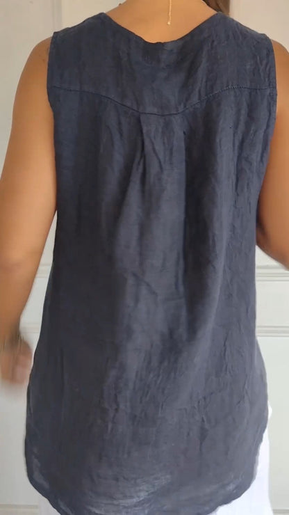 Cotton and Linen Casual V-neck Vest Top