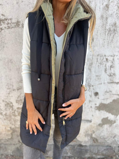 Hooded Zipper Sleeveless Down Jacket