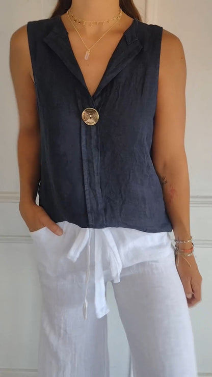 Cotton and Linen Casual V-neck Vest Top