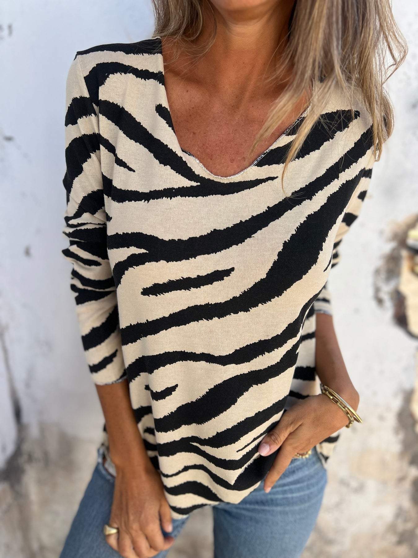 V-neck Zebra Print Top