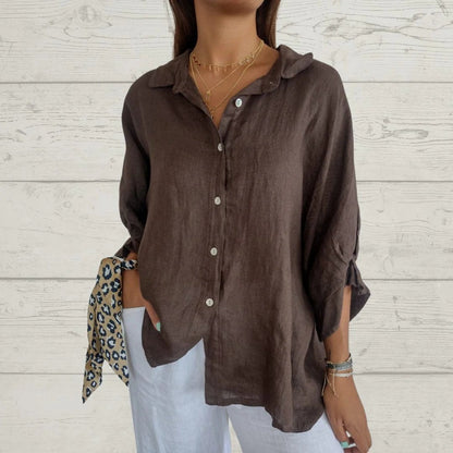 Casual Cotton and Linen Lapel Shirt