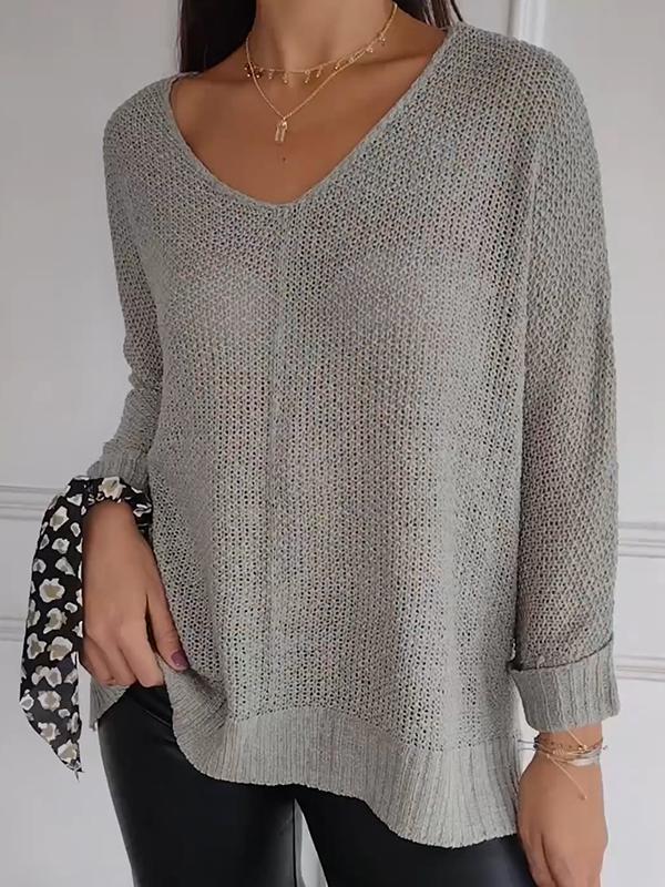 Women's V-neck Knitted Long-sleeved Top